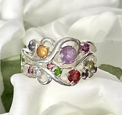 Multi-gemstones Ring 925 Sterling Silver. Size L Boxed • £100