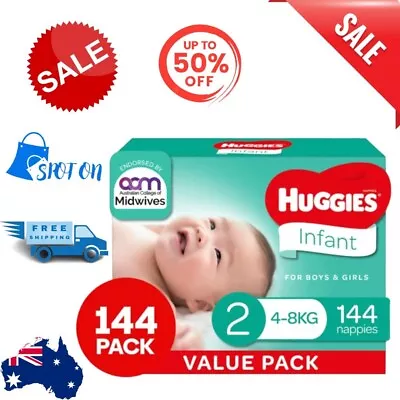$73.44 • Buy New Huggies Infant Nappies Size 2 (4-8kg) 1 Month Supply 144 Count