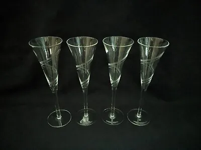 Set Of 4 Vintage Champagne Flutes Etched Swirl Pattern Elegant 10  • $25.99