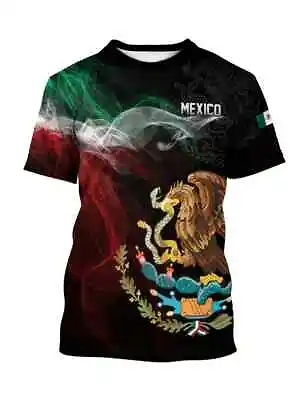 T-Shirt Mexican Aztec Eagle Snake Cactus Fashion Mexico Men's Short Sleeve Black • $19.86