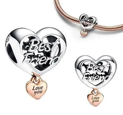 Genuine 925 Sterling Silver Best Friend Heart Charm ❤️+ FREE Jewellery Bag! • £13