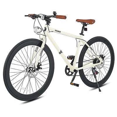 Vintage Hybrid Bike 700c Road Bike Outdoor Men's Bike W Dual Disc Brakes Cream • $273.18