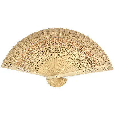 £4.88 • Buy Chinese Folding Bamboo Original Wooden Carved Hand Fan Fit Wedding Bridal Party<