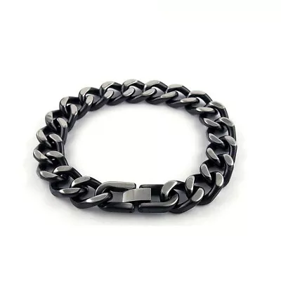 Men's Stainless Steel Black Heavy Thick Link Cuban Curb Chain Bracelet 8.5  • $10.99