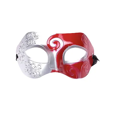 Mens Roman Warrior Two Tone Masquerade Ball Prom Halloween Mask. Silver / Red • £6.99