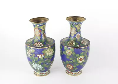 Pair Of Antique Blue Chinese Cloisonne Vases • £120