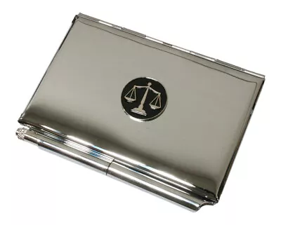 Scales Of Justice Metal Notepad Memo Card Holder & Pen FREE ENGRAVING 664 • £24.99