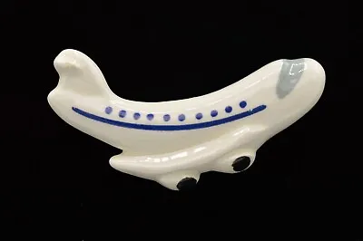 Vintage Airplane Pin Brooch Porcelain Painted White Blue Handcrafted 80s Bin5B • $11.96