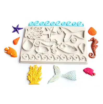 Sea Shell Horse Coral Fish Wave Silicone Fondant Mould Cake Baking Mermaid Mold  • £4.99