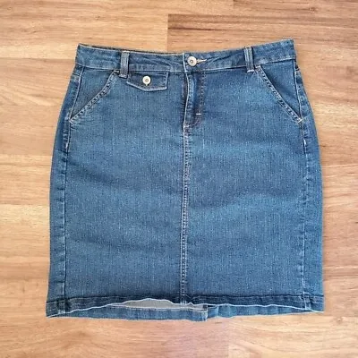 Merona Women's Size 10R Straight Dark Wash Stretch Above Knee Length Jean Skirt • $5.29