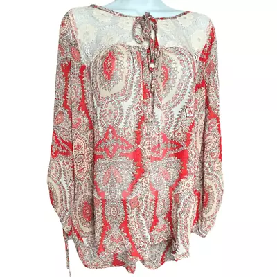 £52.66 • Buy Umgee Women's Printed Lace Trim Tie Front 3/4 Sleeve Top Blouse Red Size XL