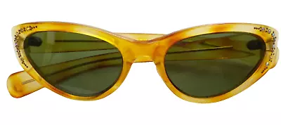 Vintage Cat's Eye Sunglasses-Grn Lens-Tortoise Frame W/Pastes-Made In France B-H • $79.83