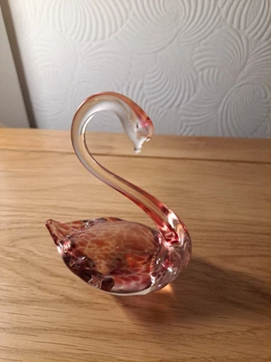£11 • Buy Vintage Heron Glass Pink Swan Paperweight