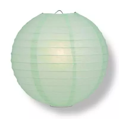 24  Cool Mint Green Round Paper Lantern Even Ribbing Hanging Decoration • $4.43