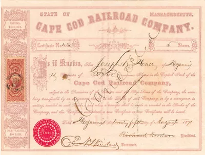 Richard Borden Signed Cape Cod Railroad - Stock Certificate - Autographed Stocks • $120