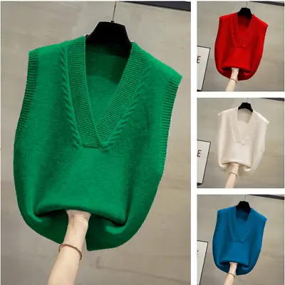 $20.09 • Buy Women Knitted Vest Tank Tops Waistcoat Sleeveless Sweater Jumper Knitwear V Neck