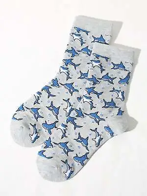 Shark Pattern Casual Crew Socks For Men Fun Socks Funky Socks Novelty Socks • $6.32