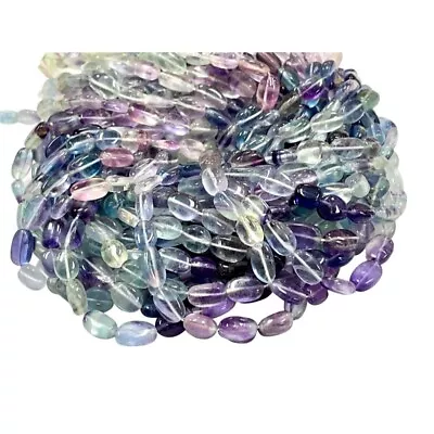 Natural Multi Color Fluorite Gemstone Smooth Oval Beads Strands Size 12x6mm • $4.99