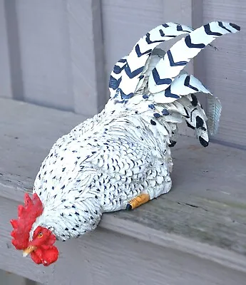 Rustic Resin Metal Tail Rooster White Black Specks Country Farmhouse Decor • $39.99