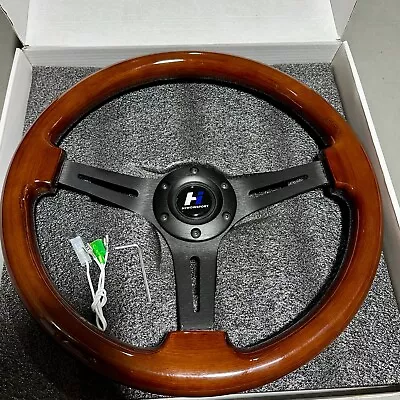 Hiwowsport 14  Universal 1.5  Wood Grain Brushed Spoke Steering Wheel 6 Bolts • $89.99