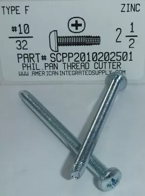 #10-32x2-1/2  Pan Phillips Thread Cutting Screws Type F Steel Zinc Plated (20) • £10.56