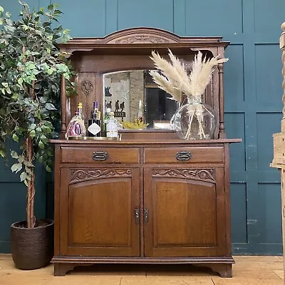 Antique Oak Dresser / Mirrored Dresser / Arts & Crafts / Oak Sideboard • £355.50