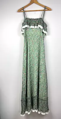 Nadine Vintage 70s Maxi Dress Womens 7 Tiered Boho Green Floral Cottagecore • $124.85