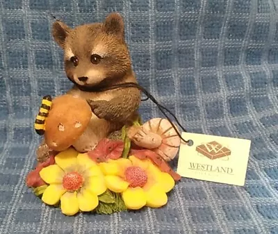 Vintage Westland Giftware #4802 Racoon Figurine 1998 Flowers Mushrooms VGC • $21.99