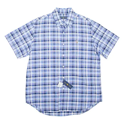 RALPH LAUREN Mens Shirt Blue Check Short Sleeve L • £19.99