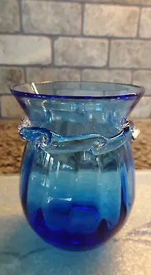 1960's Pilgrim Art Glass Miniature Sandwich Glass Vase Blue W/ Necklace • $11.25