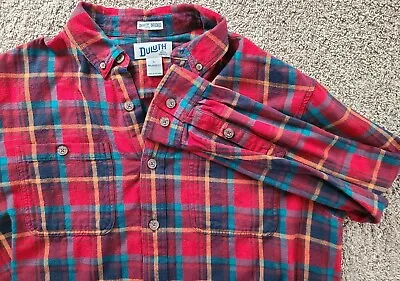 Duluth Trading Untucked Flannel Shirt Mens Size L Red Plaid Relaxed Fit Large • $22.27