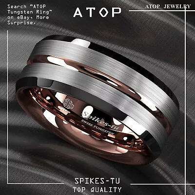 8/6mm Silver Brushed Plated Metal Rose Gold ATOP Men Tungsten Wedding Band Ring • $15.99