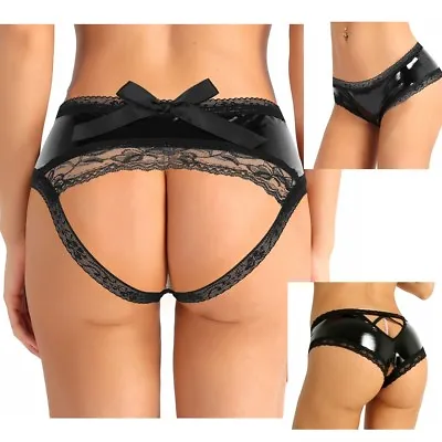 £4.36 • Buy Womens Sexy Sissy Briefs Lingerie Wetlook Lace Bow Backless Bikini Mini Panties