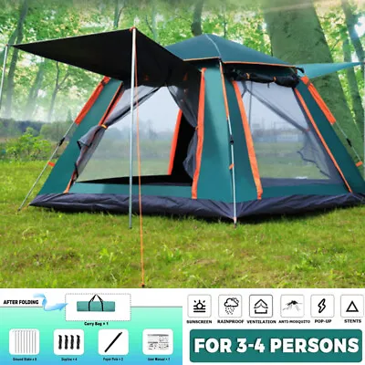 Full Automatic Instant Pop Up 3-4 Man Camping Tent Family Outdoor Hiking Shelter • £39.99