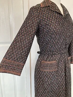 £20 • Buy Vintage 70s 60s Brown Belted Dress Shirt Zip Front 10 12 S