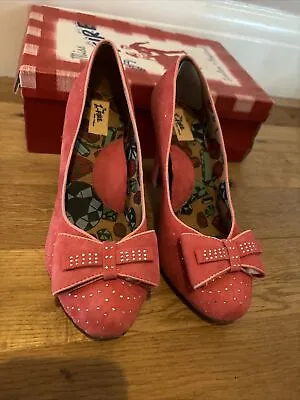 BNIB Miss L-Fire Pink Gabrielle Suede Shoes With Diamanté UK 6.5 EU 40 • £99.99