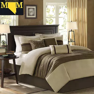 Palmer Comforter Set-Luxury Faux Suede Design Striped Accent 7 Pieces In Set • $104.12