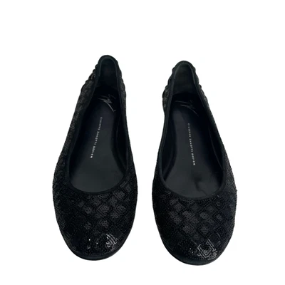 $71.99 • Buy Giuseppe Zanotti Design Womens Studded Sequin Suede Ballet Flats Black Size 39.5