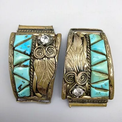 Native American Navajo Horned Owl Signed Ray Sterling Silver Watch Tips 21.08 Gr • $148.99