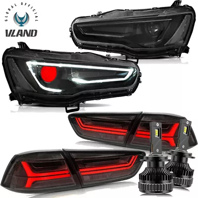 Vland For 2008-17 Lancer & EVO X Black Headlights+Rear Tail Lamps+Led Bulbs Kits • $562.98