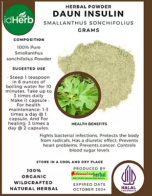Herbal Powder Smallanthus Sonchifolius Yacon Insulin 100% Herb Natural Organic • $19.99