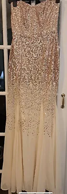 £25 • Buy Goddiva Long Gold Sequin Dress  Size 10  