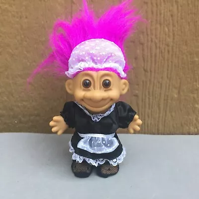 Russ Troll Doll 5  French Maid Downton Abbey Magenta Hair #18544 Black Fish Net  • $14.79