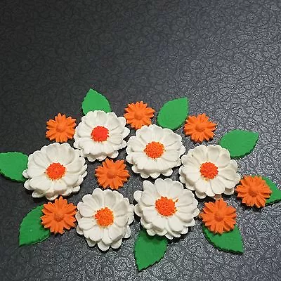 Edible Sugar Double Petal Daisies Bouquet  Cake Cup Cake Toppers-orange  X 21 • $23