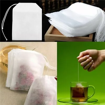 200Pcs Empty Tea Bags Muslin Drawstring Bath Herbs Filter Making Spice  • £3.99