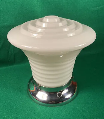Vintage Art Deco White Glass Light Fixture UFO Cylindrical Shade School House • $135