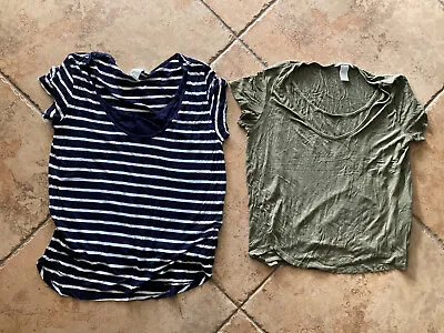 2 Piece Set H&M Mama Nursing Top Lot Size Medium Large Green Navy Blue Stripe • $9.99