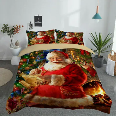 Christmas Santa Claus Festive Bedding Set Doona Duvet Cover Pillowcase Queen Red • $59.71