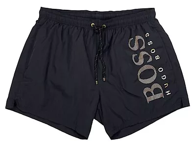 BOSS Hugo Boss Icefish Black Metallic Logo Swim Trunks Sz L New Tags • $59