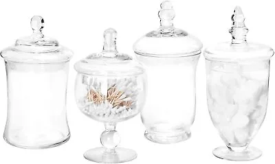 £66.76 • Buy Set Of 4 Small Clear Glass Apothecary Jars Candy Buffet Containers With Lids
